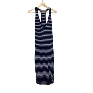 Athleta Navy and White Striped Midi Dress